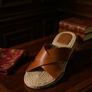 Zegna Espadrille Suede — Tan/Cognac Cross-Strap