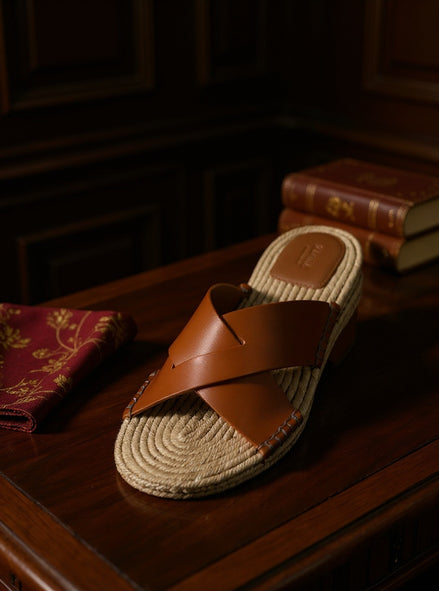 Zegna Espadrille Suede — Tan/Cognac Cross-Strap