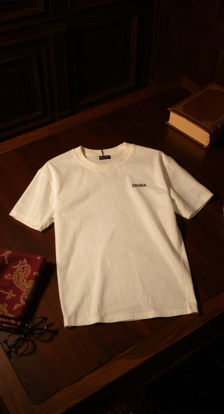 Zegna T-Shirt Plain Logo — Blanco